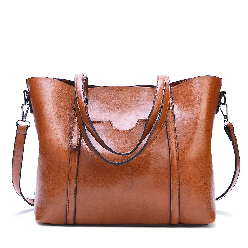 

2018 hot Promotional new fashion women's bag big bag wild shoulder Messenger bag simple oil wax leather portable women tote bag