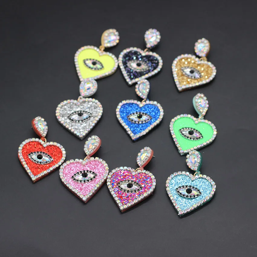 

Gorgeous personality heart shaped eye studs Color heart shaped ear studs Fashion temperament gorgeous earrings 726