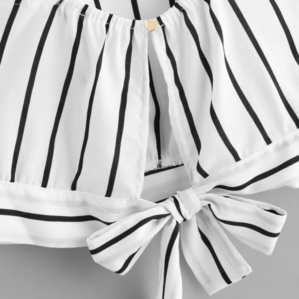 DONTAL Womens Self Tie Back V Neck Striped Crop Cami Top Camisole Blouse Tops DONTAL Womens Self Tie Back V Neck Striped Crop Cami Top Camisole Blouse Tops