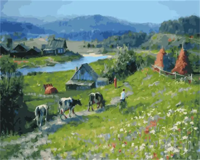 

DRAWJOY Framed Landscape DIY Painting By Numbers On Canvas Painting And Calligraphy Wall Art For Home Decor 40x50