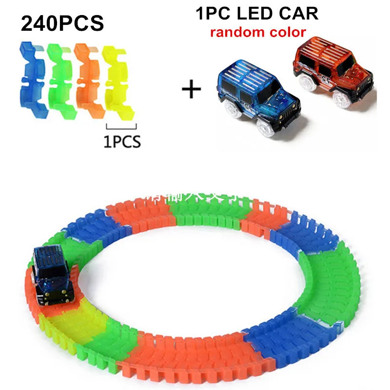Чудесное светящиеся гоночной трассе изгиб Flex вспышка в темноте сборки автомобилей игрушка 100/165/220/240/300/360 шт светящийся гоночный трек набор - Цвет: 240pcs Slot Car Set