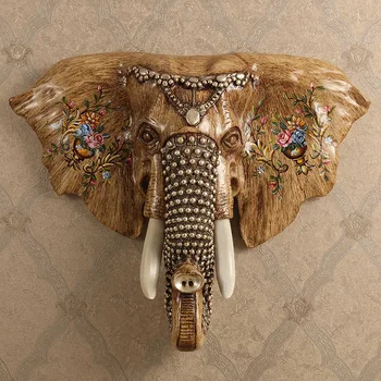 

European-style Luxurious Retro Resin Elephant Head Wall Hanging Wall Decoration Creative Decorative Handicraft Ornaments