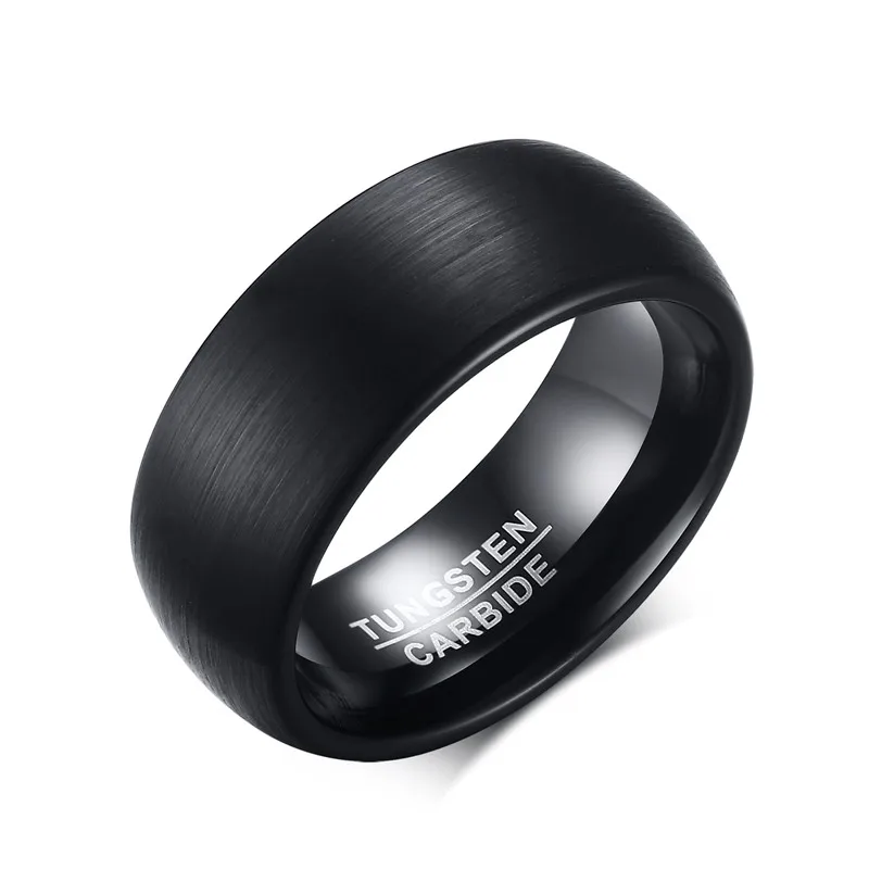 

Mprainbow Tungsten Wedding Band Ring 8mm for Men Women Comfort Fit Black Domed Round Brushed US Size 7-12