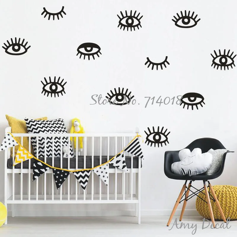 Eyes Wall Decals Eyelash Vinyl Wall Decals, Modern Unique Wall Stickers