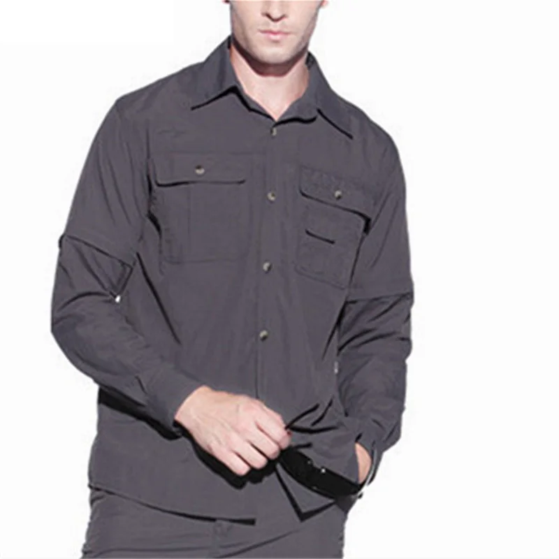 Men Summer Quick Dry Hiking Shirt Removable Army Fishing&Hunting Breathable Rock Climbing Male Outdoor Shirts mens t shirts fishing shirts