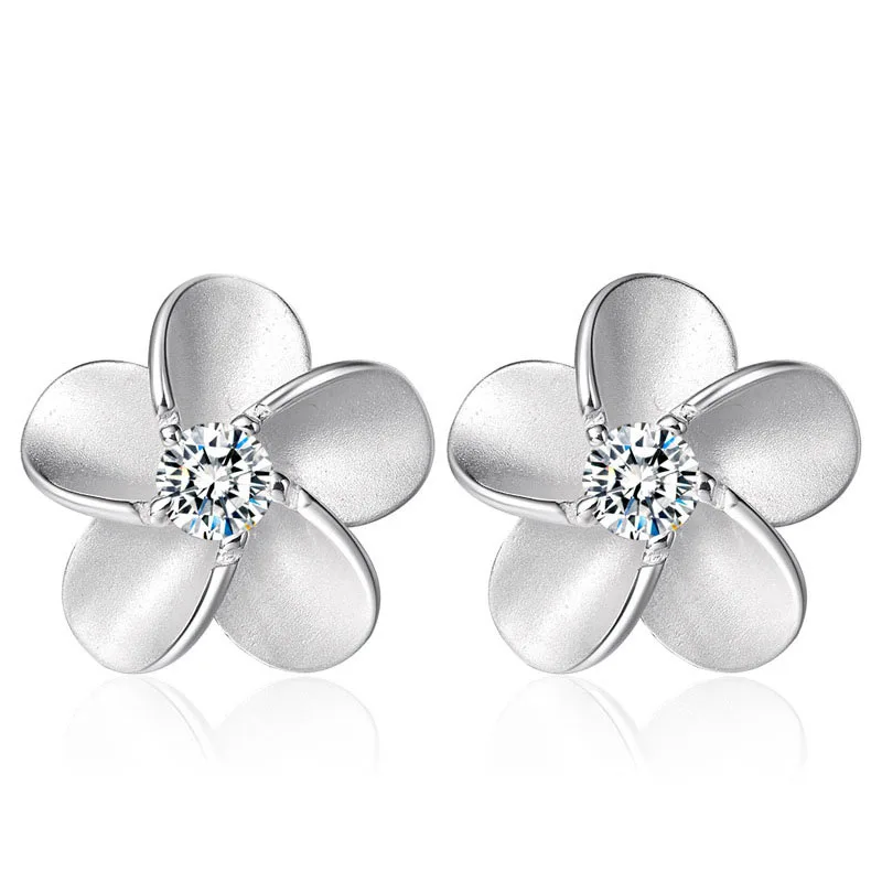 Pure Genuine Solid 925 Sterling Silver Stud Earrings Cubic Zircon