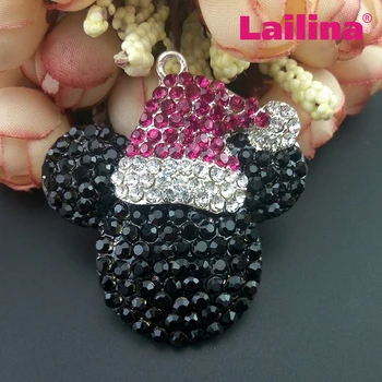 

Customized Rhinestone Black Mouse Head Pendant With Santa Claus Hat Mouse Pendant