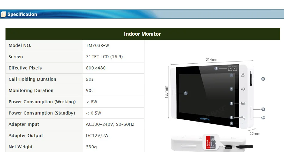 HOMSECUR TM703R-W Indoor мониторы для HDW проводной телефон видео домофон системы