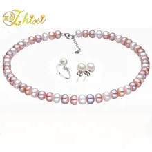 ZHIXI жемчужные Ювелирные наборы для женщин ювелирные изделия 10-11 мм натуральный жемчуг жемчужное ожерелье кулон серьги кольцо модный подарок T201