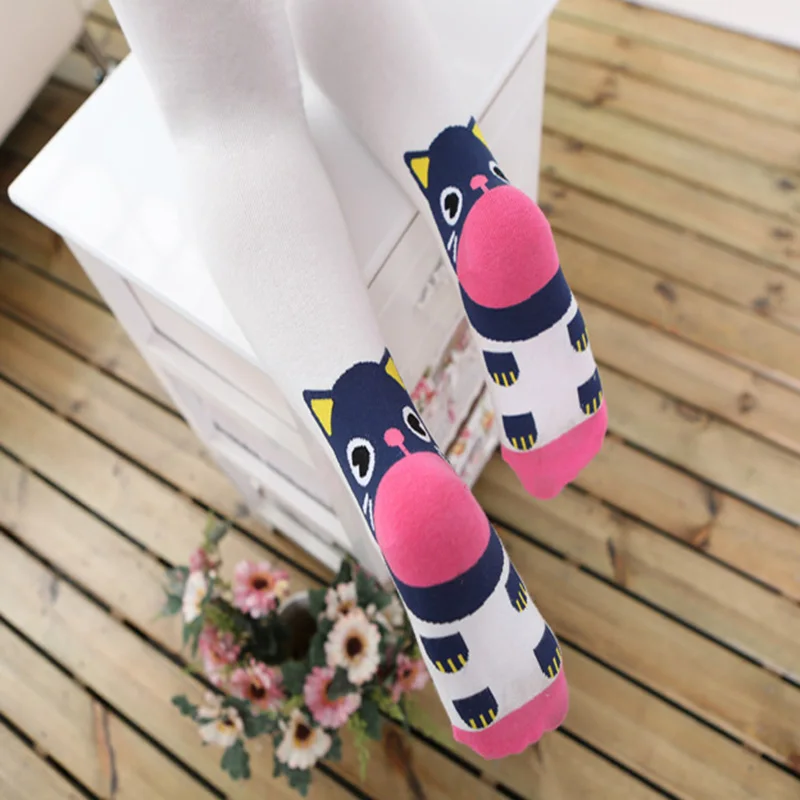 Girls pantyhose children fashion cartoon cat pantyhose kids tights tights for girls - Цвет: Белый