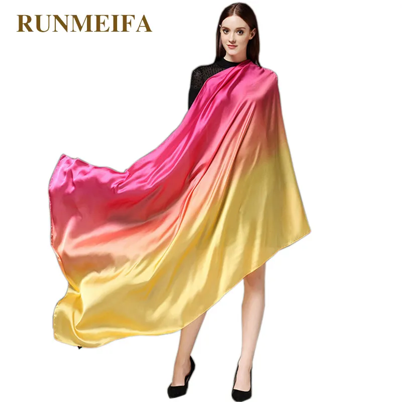 [RUNMEIFA] 2019 Модный женский шелковый шарф foulard femme мягкий тонкий сплошной пляжный