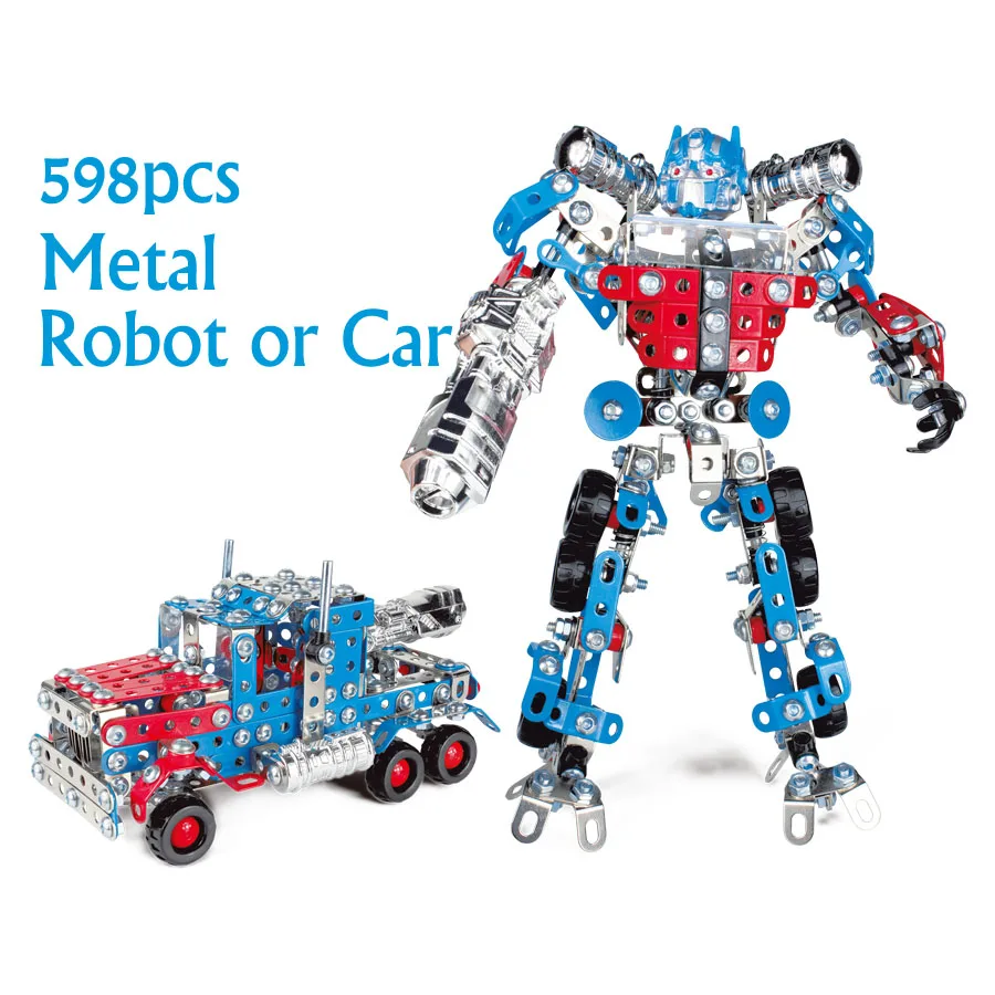 DIY сборка Металл робот или модель автомобиля металлические блоки игровой набор, металлические сборки строительные блоки масштаб Развивающие игрушки для детей - Цвет: 598pcs
