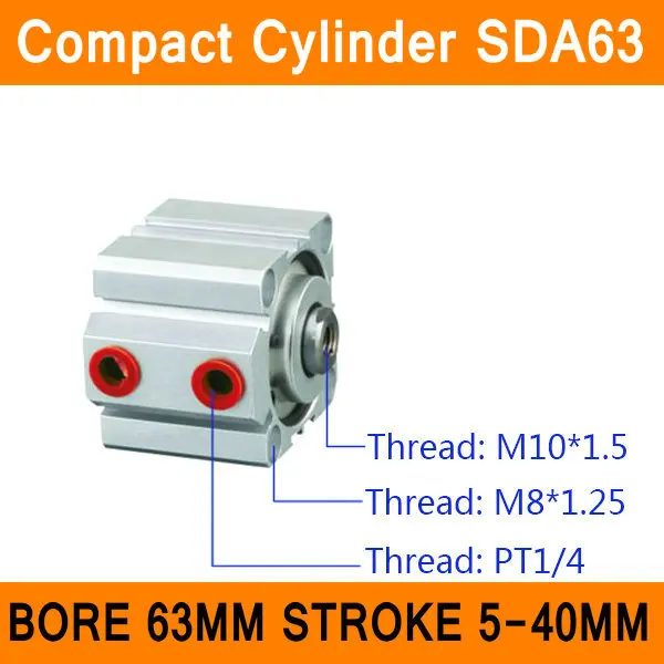 

SDA63 Cylinder SDA Series Bore 63mm Stroke 5-40mm Compact Air Cylinders Dual Action Air Pneumatic Cylinder ISO Certificate