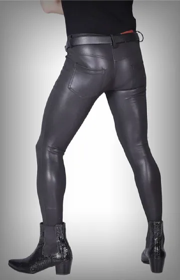 Стильные мужские брюки из искусственной кожи PU сексуальные эластичные Pu-Бриджи мото узкие колготки обтягивающие длинные брюки черные