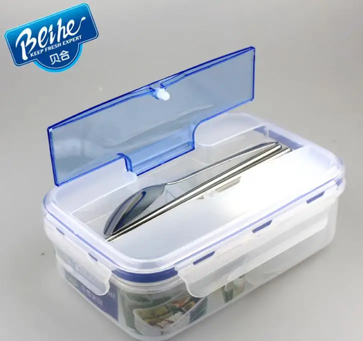 

1000ml transparent Creative plastic Bento lunch box Portable Heating Lunch Box with tableware