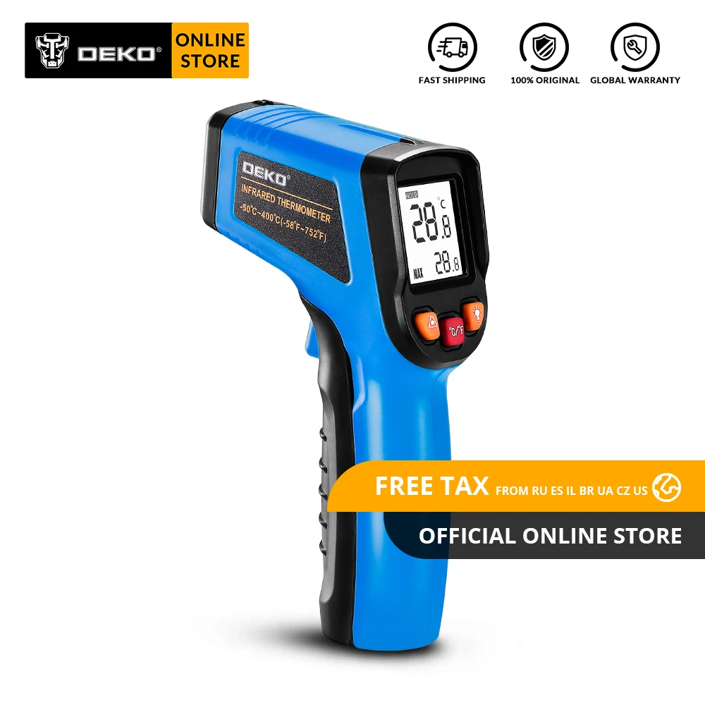 

Original DEKO WD01 LCD Digital Dual Laser Infrared Thermometer Surface Temperature Gun Non-Contact Adjustable Emissivity