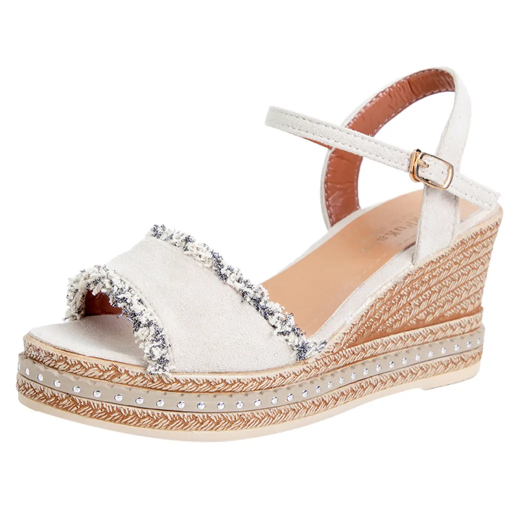 

SAGACE Ladies Shoes Sexy Outside Flip Flops Women Peep Toe Breathable Beach Sandals Rome Buckle Strap Casual Wedges Shoes