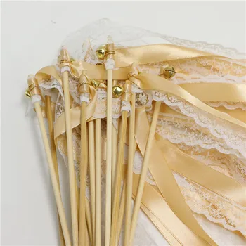 

50pcs DIY Champagne wedding stick with jewelry headband white lace ribbon fairy stick for wedding party celebration decoration
