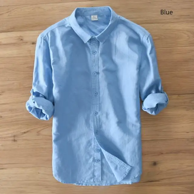 Весна и осень стиль Мужские льняные рубашки с длинными рукавами Повседневная мужская хлопковая рубашка поло модная мужская тонкая одежда мужские рубашки - Цвет: Blue