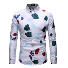 Feitong/рубашки с отложным воротником, мужские рубашки с принтом, мужские рубашки на пуговицах, Приталенный топ с длинными рукавами, уличная рубашка