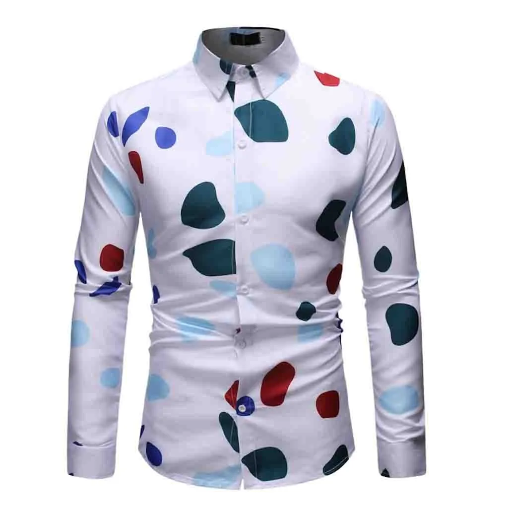 

Feitong Turn-Down Collar Dress Shirts Men 2019 Printed Male Shirts Button Slim Fit Long Sleeve Top Streetwear Shirt