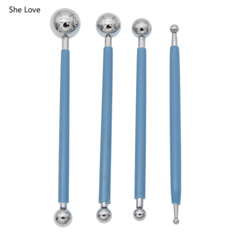 

She Love 4Pcs/set Stainless Steel Polymer Clay Tools Slime Ball Sculpture Tool Diy Carving Modeling Tools