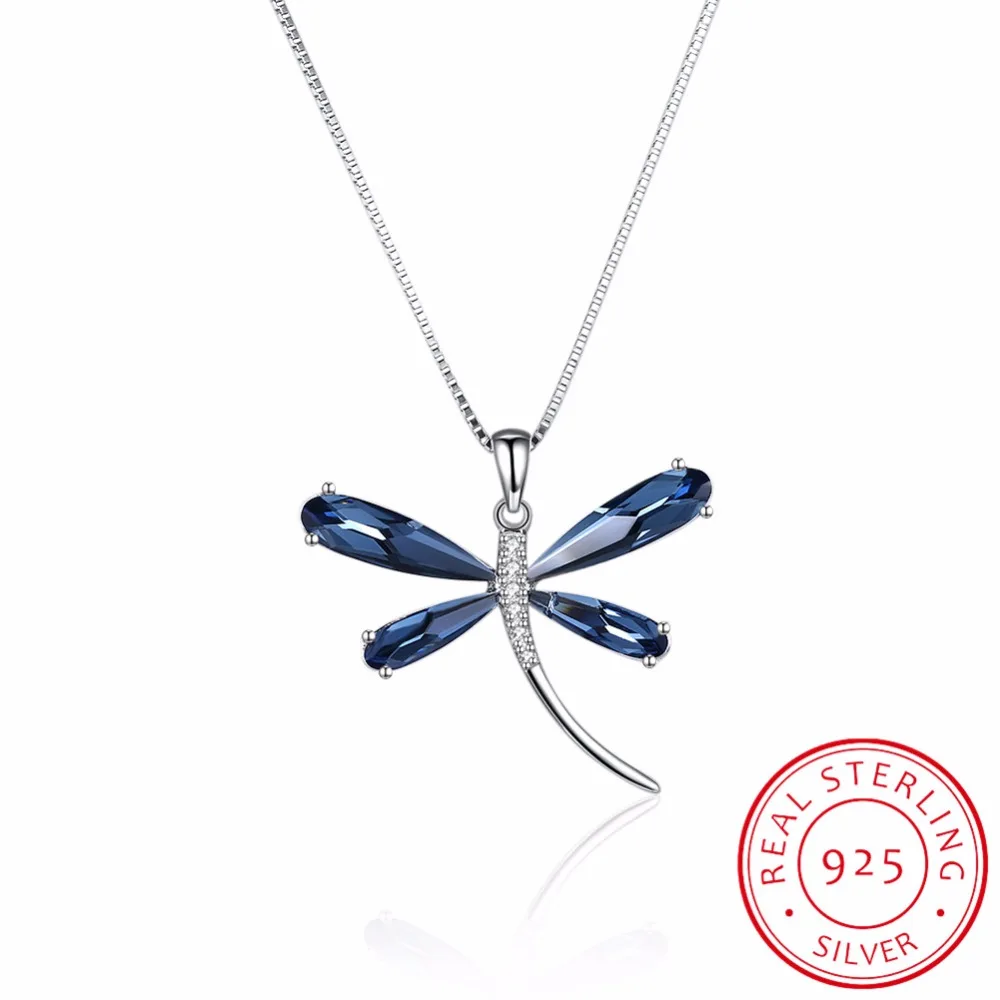 

LEKANI Crystals From Swarovski Animal Dragonfly Blue Crystal Pendant Necklace 925 Ssterling Silver Fashion Jewelry Women gift