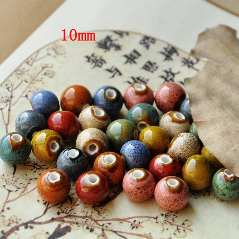 Perles rondes en porcelaine, 30 pièces/lot, 10mm, en céramique, glaçure ...