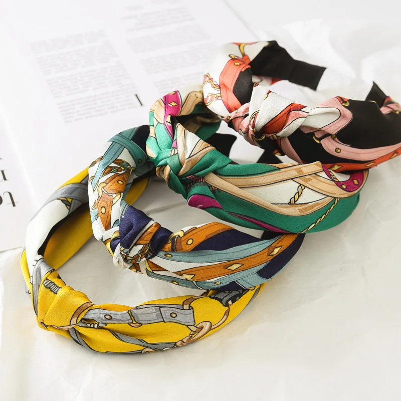 

Fashion Chain Print Headband For Women Knot Turban Soft Hairband Korean Simple Elastic Head Band Hair Accessories For Girls