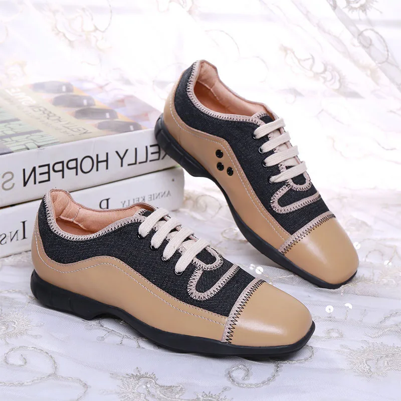 Véritable Fsj D'été Couture Suqare Femme Occasionnels automne Dames Chaussures Bureau En Up Vache fsj01 Cuir Fsj02 Carrière Toe Pompes Printemps Mature Dentelle 4drwd6q