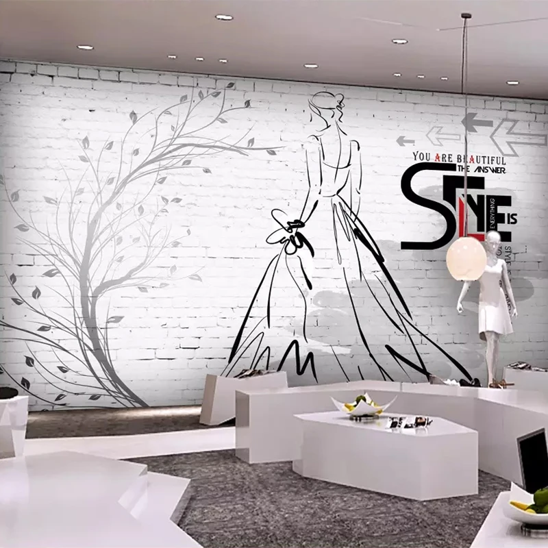 Custom Murals Wall Paper 3D Brick Wall Branch Beauty Coffee Shop Bar