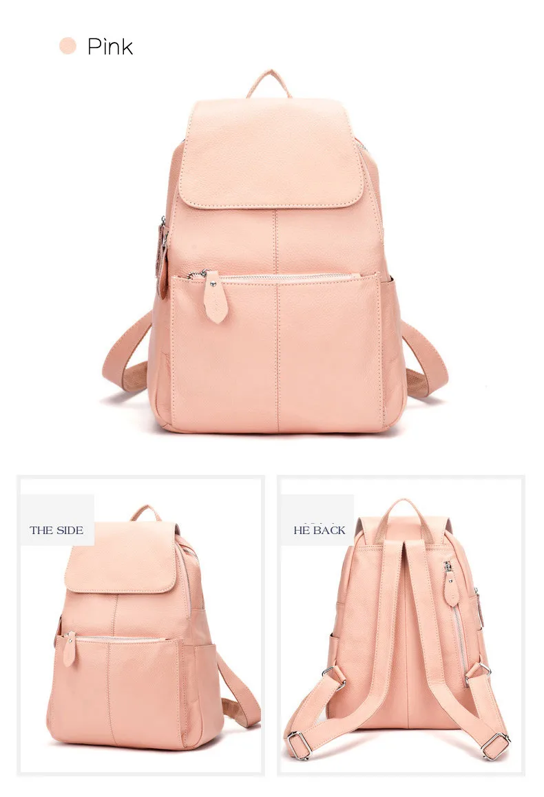 Verdadeiro e Genuíno Couro de Prata Rosa das Senhoras para Mulheres Bolsas de Escola Mochila de Couro Zency Hardware Prata Cinza Branco Menina Camada Superior 100% 24 Bolsas e Malas
