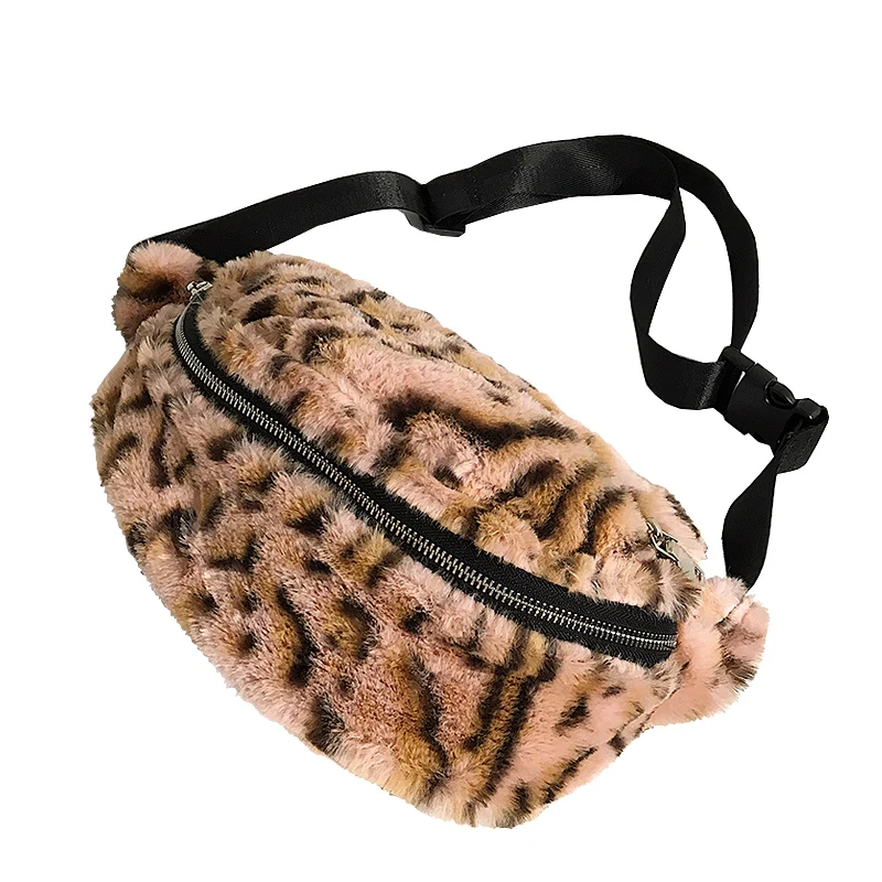 

Autumn Winter Leopard Women Waist Bag Faux Fur Crossbody Bag For Women Funny Pack Women Walking Shopping Belly Band Belt bag