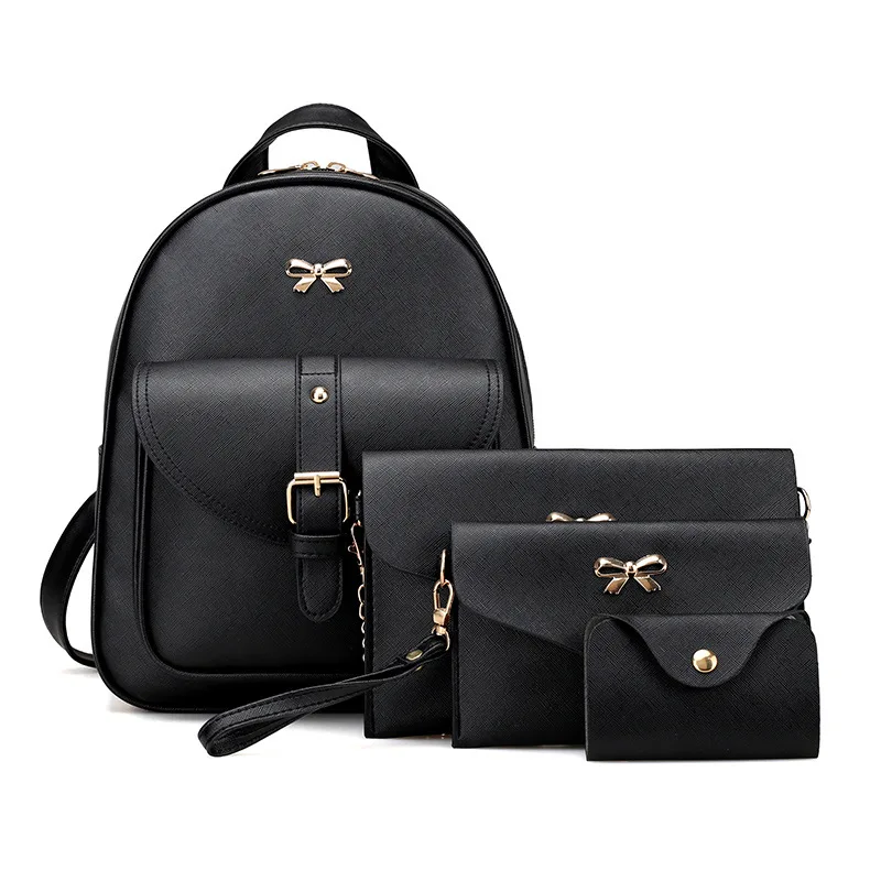 

Girls'Shoulder Pack Four-piece PU Leather Pure Butterfly Knot Lady's Backpack