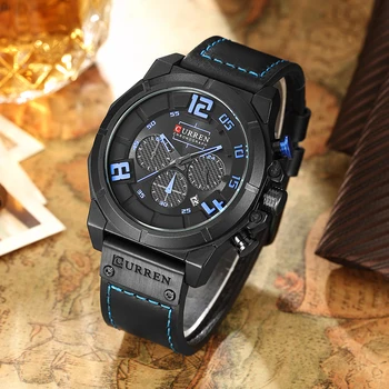 

CURREN Luxury Brand Men Military Sport Chronograph Watches Date Quartz Male Clock Leather Strap Wrist watch Montre Homme Reloj