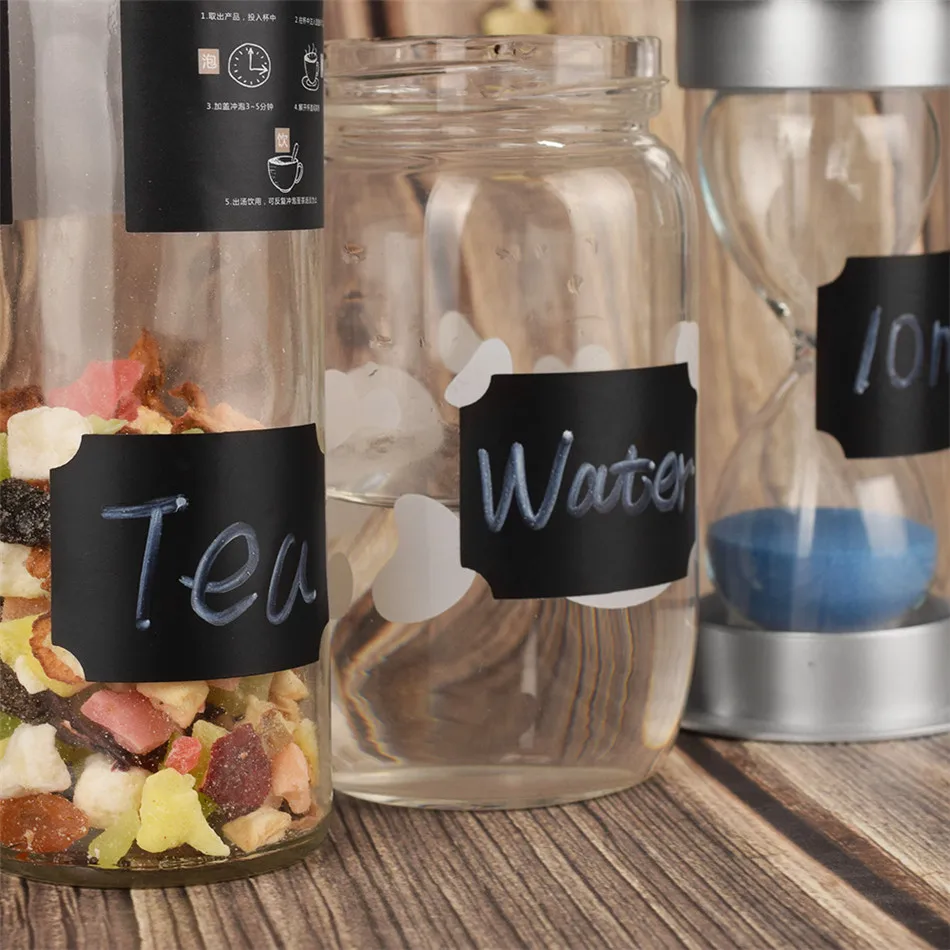 48pcs Spices Stickers Labels Black Board Kitchen Jam Jars Label Sticker Blank Chalkboard Stickers for Kitchen Cans Wall Sticker
