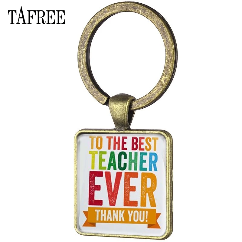 TAFREE к лучшему учителю когда-либо брелок винтажная квадратная форма спасибо подарок учителю брелок держатель FQ472
