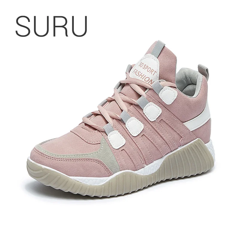 

SURU Breathable Hi-top Lace-up Sneakers Women PU Lightweight Sole Casual Shoes