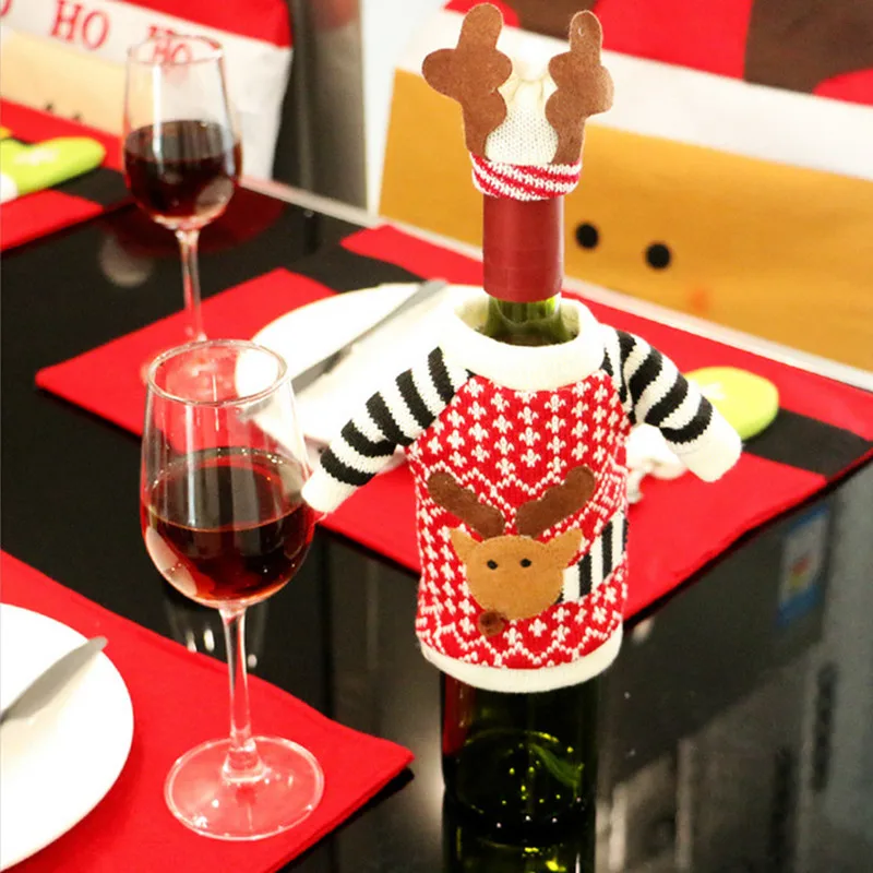 Творческий бутылки вина Шапки высокое качество трикотажное полотно Рождество крышку бутылки вина Украшение стола Рождественский бутылка орнамент одежда