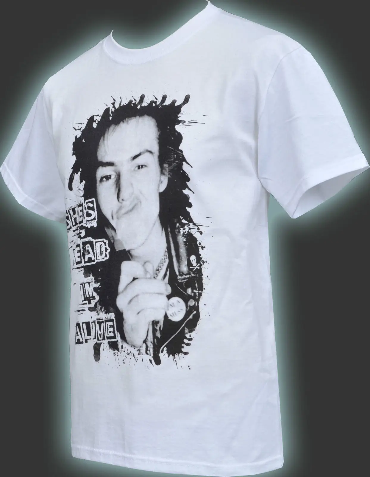 Мужская белая футболка SID VICIOUS SHE'S DEAD I'M ALIVE LONDON PUNK ROCK 1997 S 5XL|Футболки| |