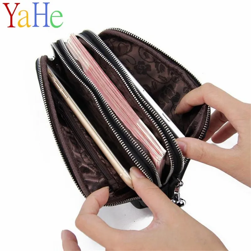 

YaHe Long Wallet Women Genuine Leather Purses with Three Zipper Bags Big Capacity Holder Organizer Dollar Wallets Lady Clutch