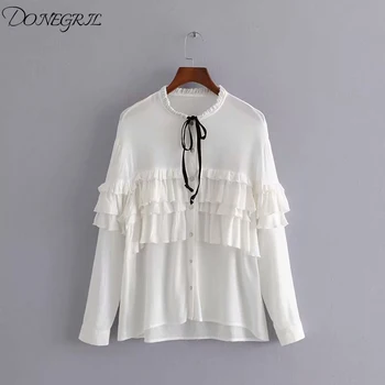 

2019 spring and summer bow laminated decorative shirt female tie with wild shirt