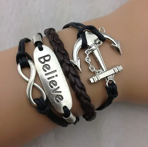 3pcs Infinity ,Believe anchor charm bracelet b119