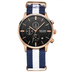 2016 горячая марка MEGIR кварцевые спортивные часы мужчины нейлон из армия многофункциональный наручные часы Часы ремешок для часов часы