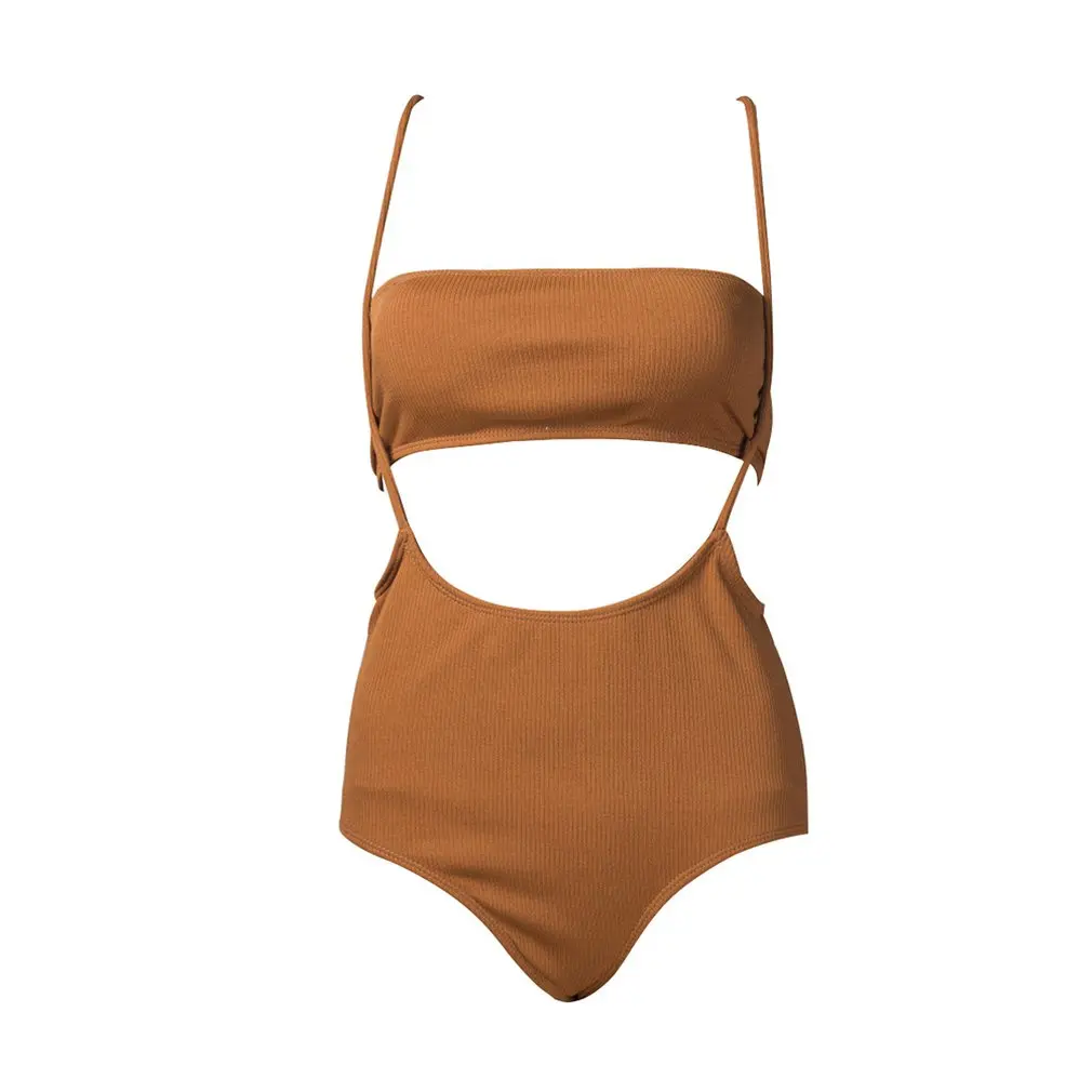 

Kf06-1817 Sexy One-Piece Swimsuit Solid Color Hollow One-Piece High Waist Swimsuit Sexy Bikini European And American