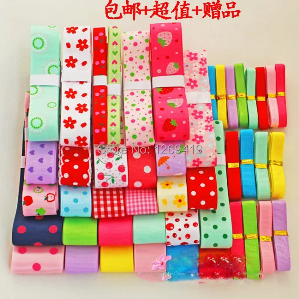 

54 YDS/Lot High Quality Red Ribbons Children hair accessory DIY bowknot hairpin material grosgrain / satin frozen ribbon set