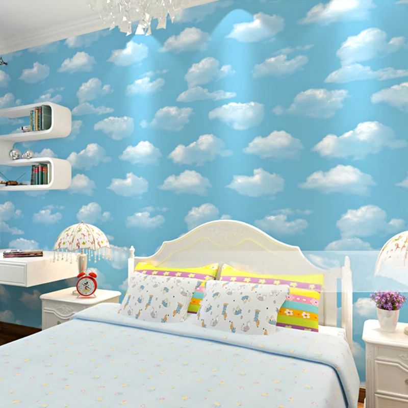 Blue Sky And White Clouds Wallpaper Modern Simple Children's Boys Bedroom Background Wall Papers Rolls PVC Waterproof Home Decor