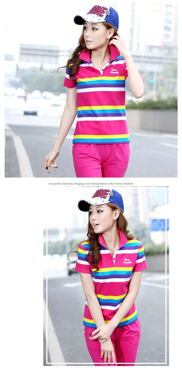 Women Summer Short T Shirts Sports Polo Shirt For Female Colourful Stripe Summer Shirt Women 2019 New Ms Polo  JW340 (23)