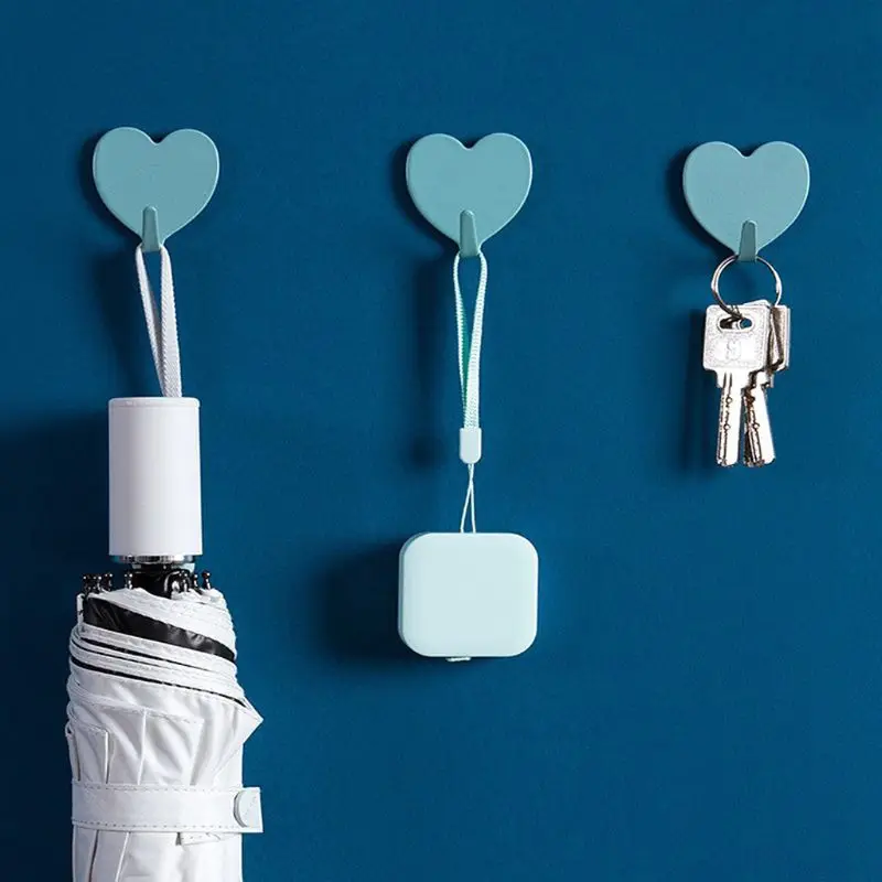 

10pcs Wall Mount Stainless Steel Heart Shape Self Adhesive Hooks Key Towel Cloth Hat Storage Hanger Holder Organizer Home Decor