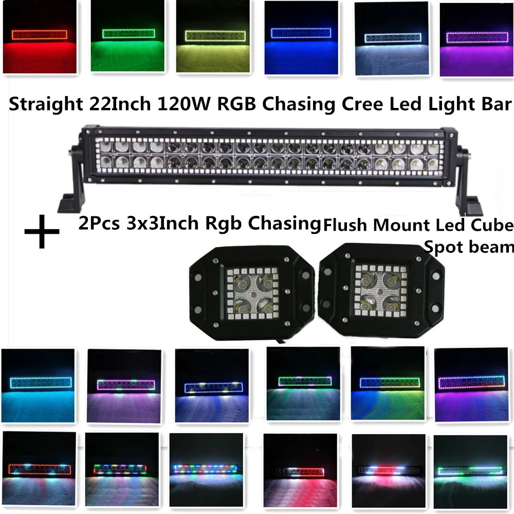 

22Inch 120w Halo Ring Angel Eyes CreeLed Light Bar and 2pcs 16W RGB Remote Control Led Work Light with 4.3Meter Wire Harness